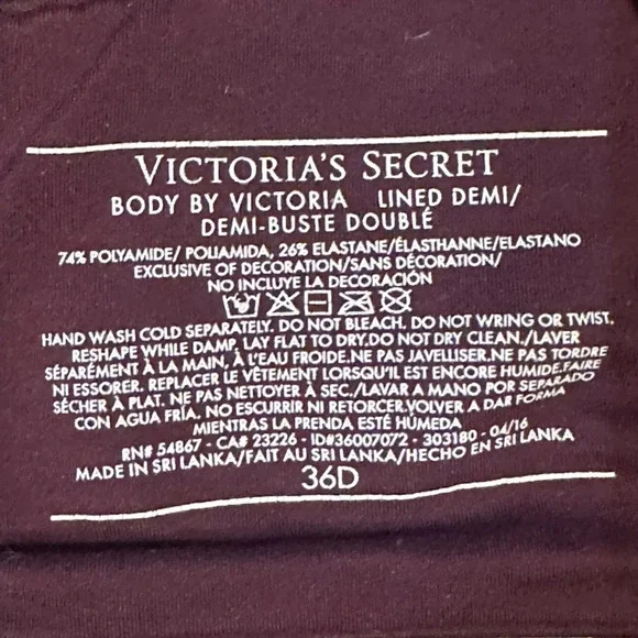 Victoria Secret Body by Victoria Lined Demi bra size 36 D - Picture 5 of 5